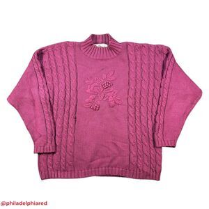 Vintage 1990's Orvis mock neck 100% cotton cable knit sweater women's Large